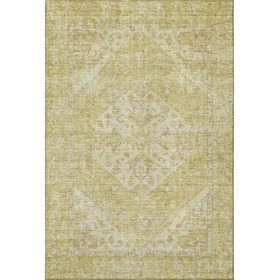Gold And Beige Medallion Washable Area Rug With UV Protection Photo 3