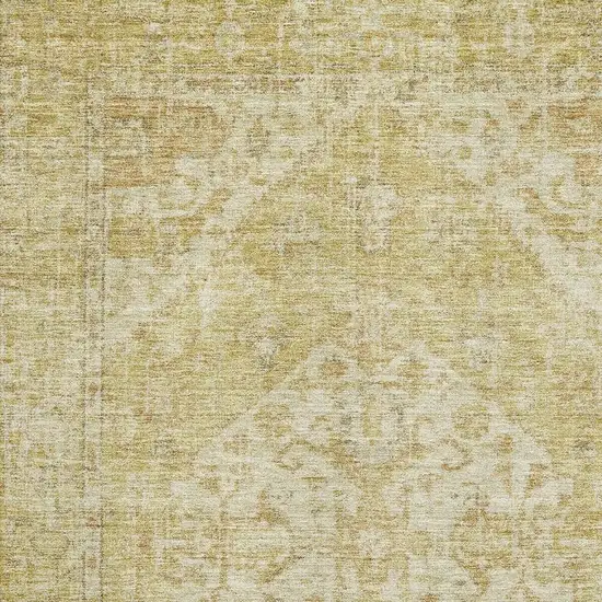 Gold And Beige Medallion Washable Area Rug With UV Protection Photo 2