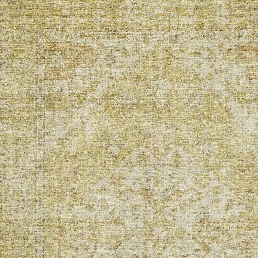 Gold And Beige Medallion Washable Area Rug With UV Protection Photo 2