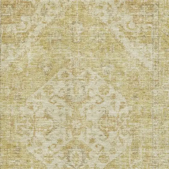 Gold And Beige Medallion Washable Area Rug With UV Protection Photo 2