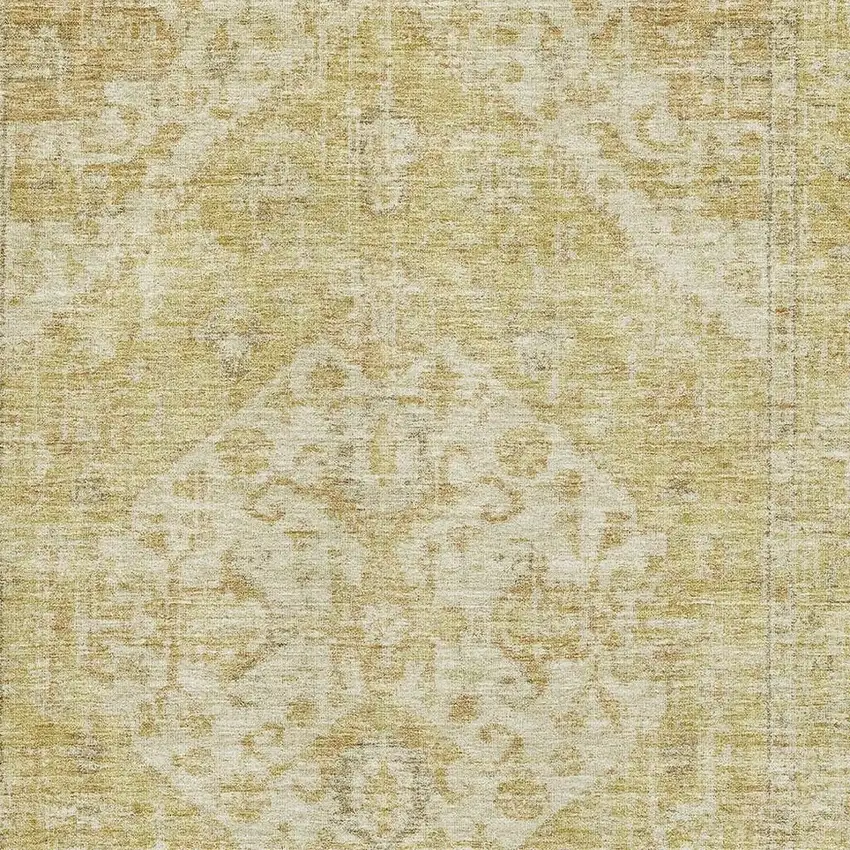 Gold And Beige Medallion Washable Area Rug With UV Protection Photo 2