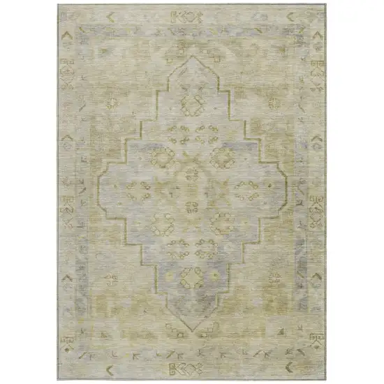 Gold And Beige Medallion Washable Indoor Outdoor Area Rug Photo 4