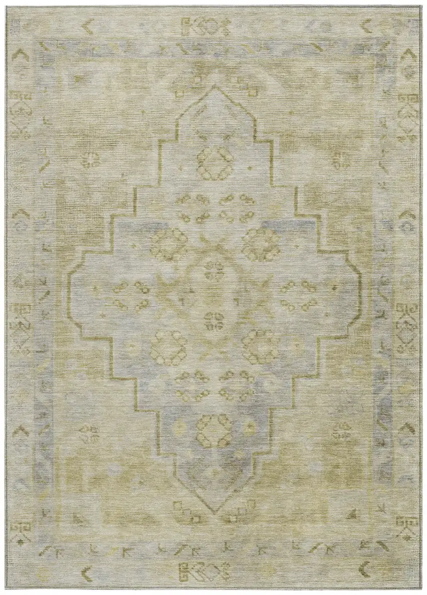 Gold And Beige Medallion Washable Indoor Outdoor Area Rug Photo 4