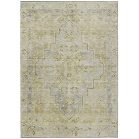 Gold And Beige Medallion Washable Indoor Outdoor Area Rug Photo 1