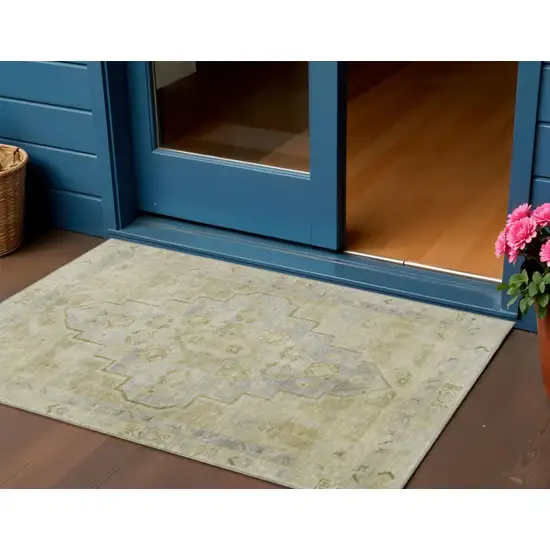 Gold And Beige Medallion Washable Indoor Outdoor Area Rug Photo 2