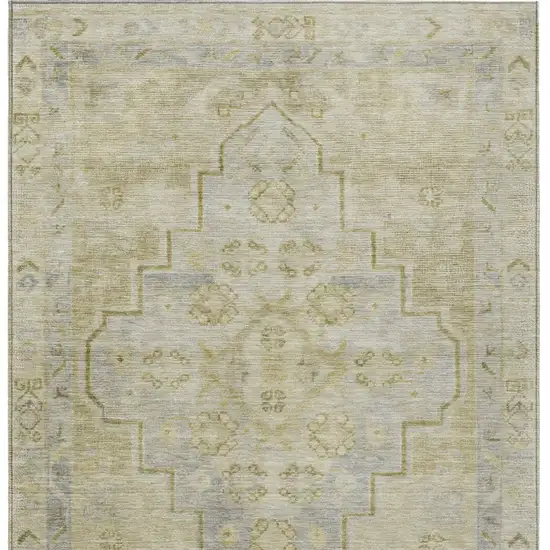 Gold And Beige Medallion Washable Indoor Outdoor Area Rug Photo 6