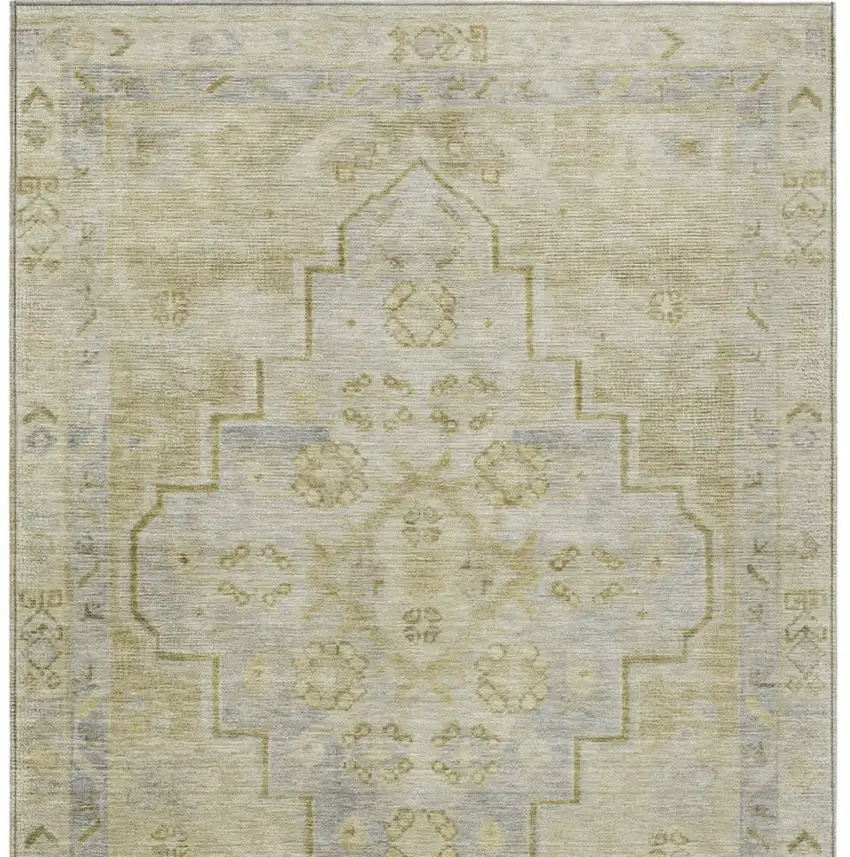 Gold And Beige Medallion Washable Indoor Outdoor Area Rug Photo 6