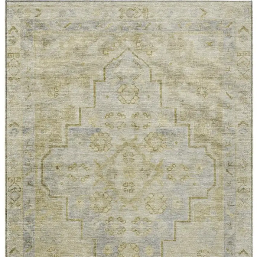 Gold And Beige Medallion Washable Indoor Outdoor Area Rug Photo 4