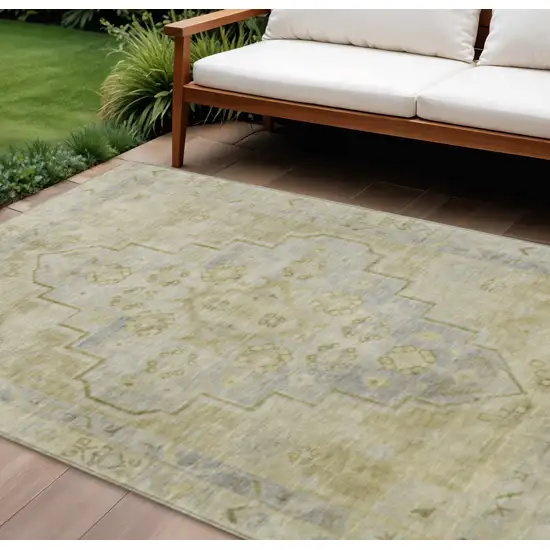 Gold And Beige Medallion Washable Indoor Outdoor Area Rug Photo 2