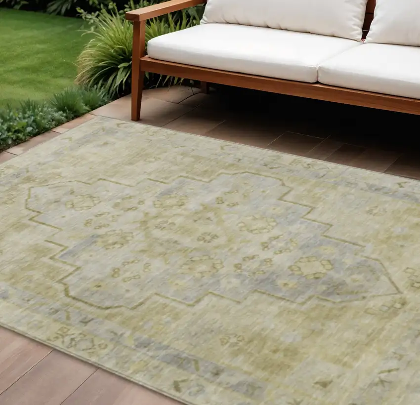 Gold And Beige Medallion Washable Indoor Outdoor Area Rug Photo 2
