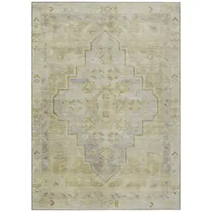 Photo of Gold And Beige Medallion Washable Indoor Outdoor Area Rug