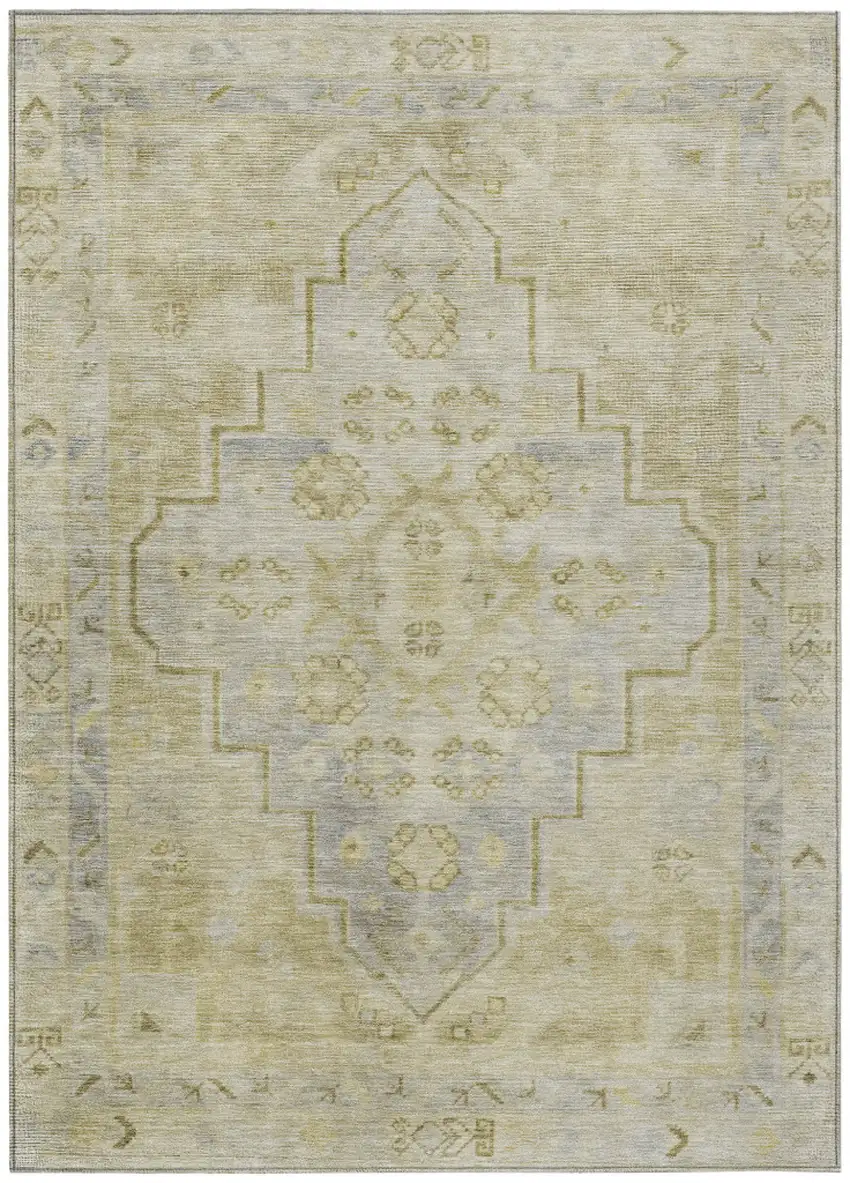 Gold And Beige Medallion Washable Indoor Outdoor Area Rug Photo 1