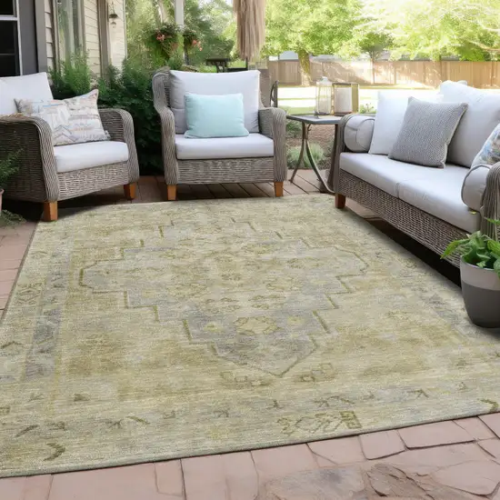 Gold And Beige Medallion Washable Indoor Outdoor Area Rug Photo 6