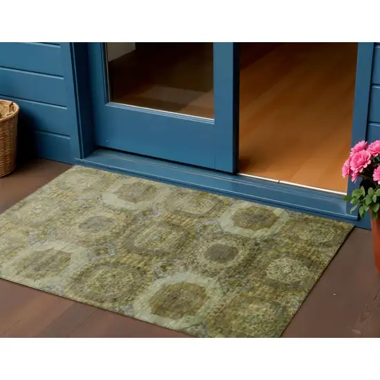 Gold And Beige Medallion Washable Indoor Outdoor Area Rug Photo 2
