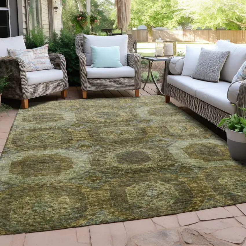 Gold And Beige Medallion Washable Indoor Outdoor Area Rug Photo 5