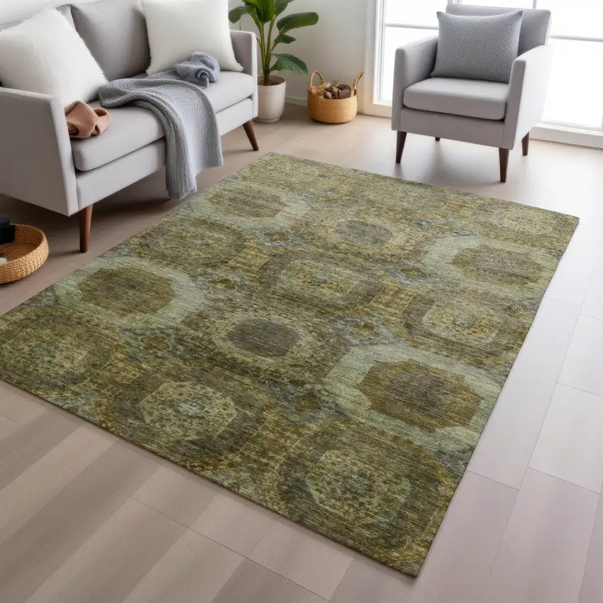 Gold And Beige Medallion Washable Indoor Outdoor Area Rug Photo 6