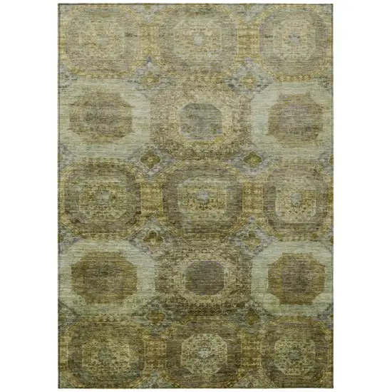 Gold And Beige Medallion Washable Indoor Outdoor Area Rug Photo 1