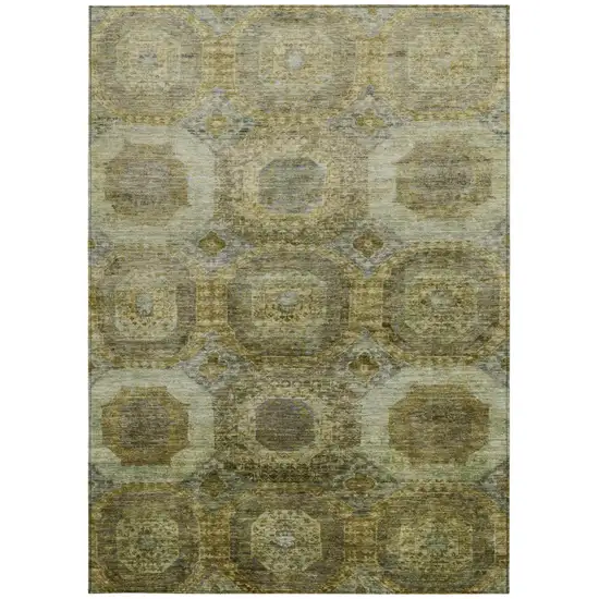 Gold And Beige Medallion Washable Indoor Outdoor Area Rug Photo 3