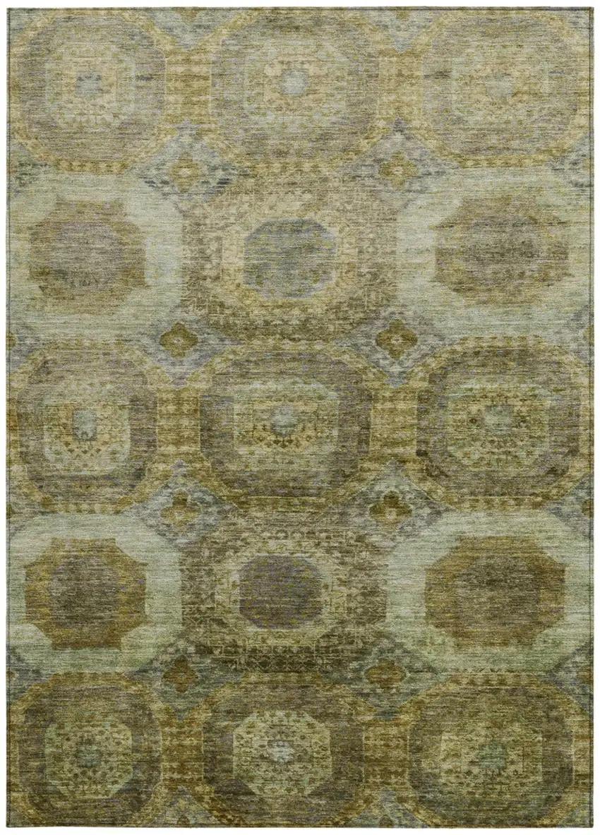 Gold And Beige Medallion Washable Indoor Outdoor Area Rug Photo 3
