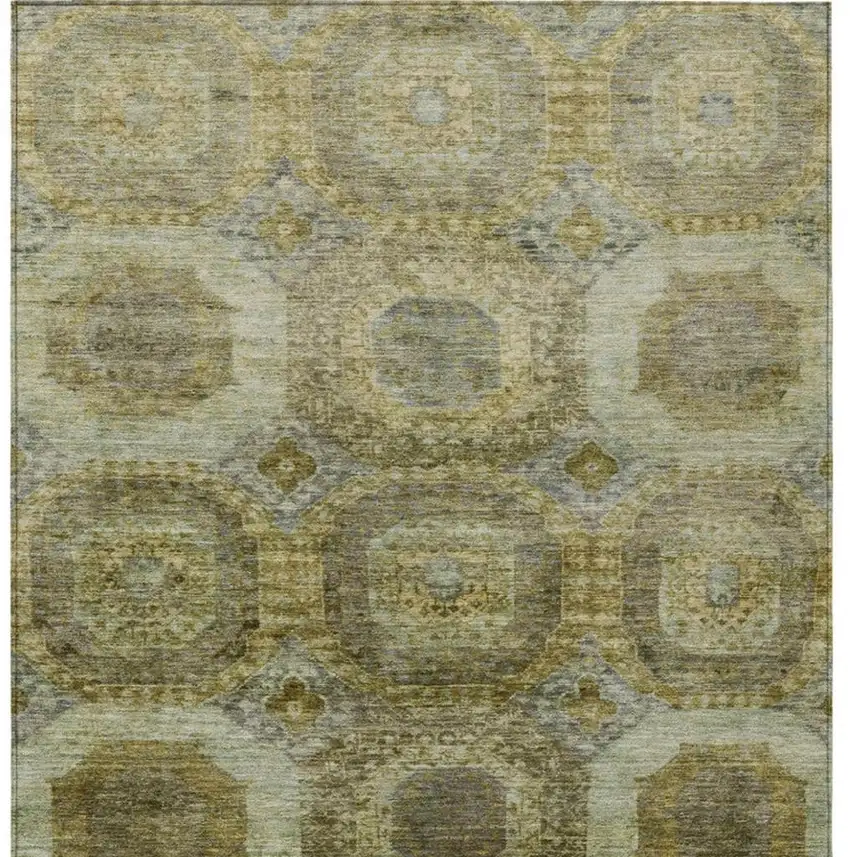 Gold And Beige Medallion Washable Indoor Outdoor Area Rug Photo 4