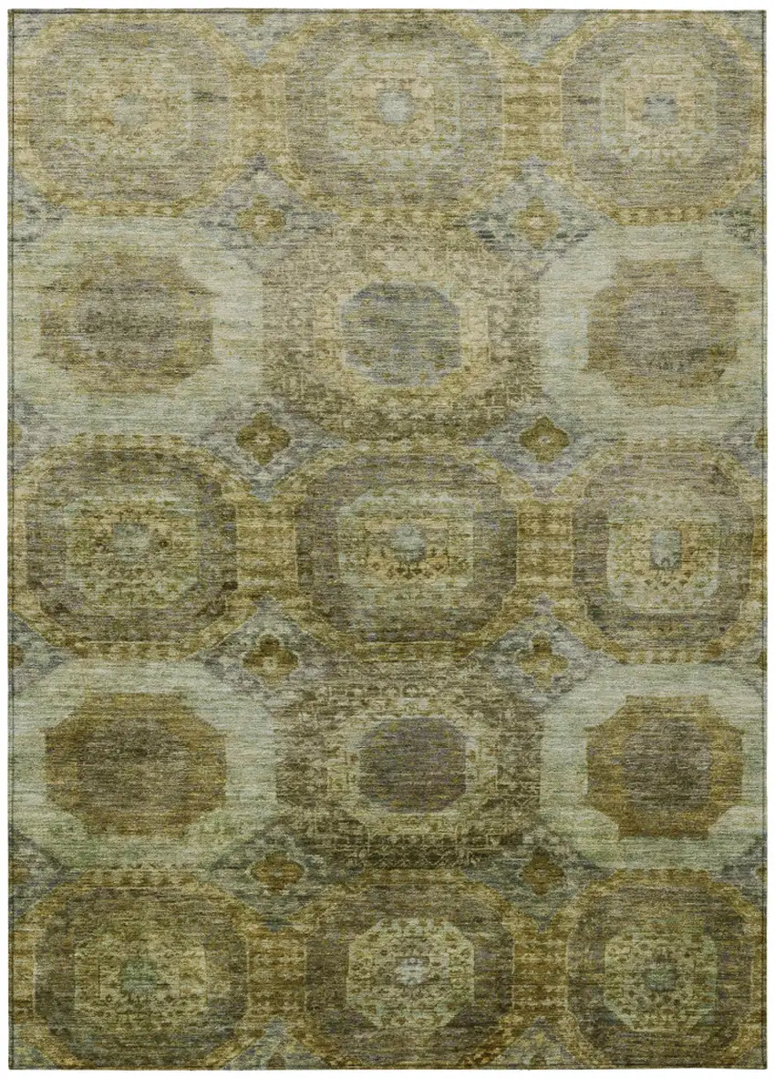 Gold And Beige Medallion Washable Indoor Outdoor Area Rug Photo 1