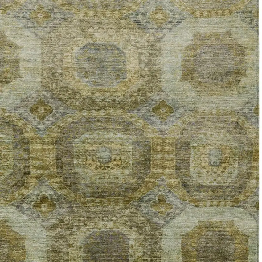Gold And Beige Medallion Washable Indoor Outdoor Area Rug Photo 4