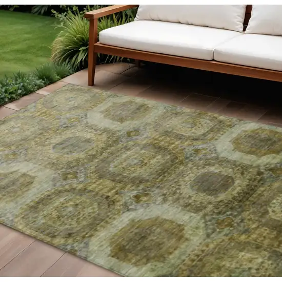Gold And Beige Medallion Washable Indoor Outdoor Area Rug Photo 2