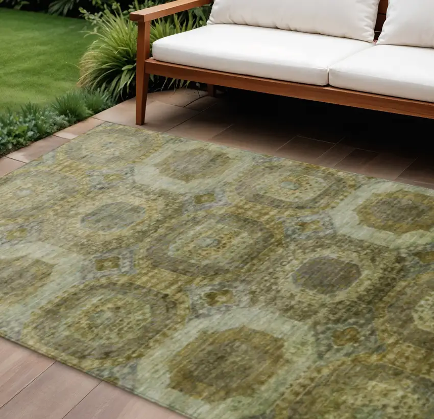 Gold And Beige Medallion Washable Indoor Outdoor Area Rug Photo 2