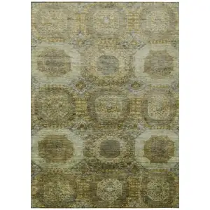 Photo of Gold And Beige Medallion Washable Indoor Outdoor Area Rug