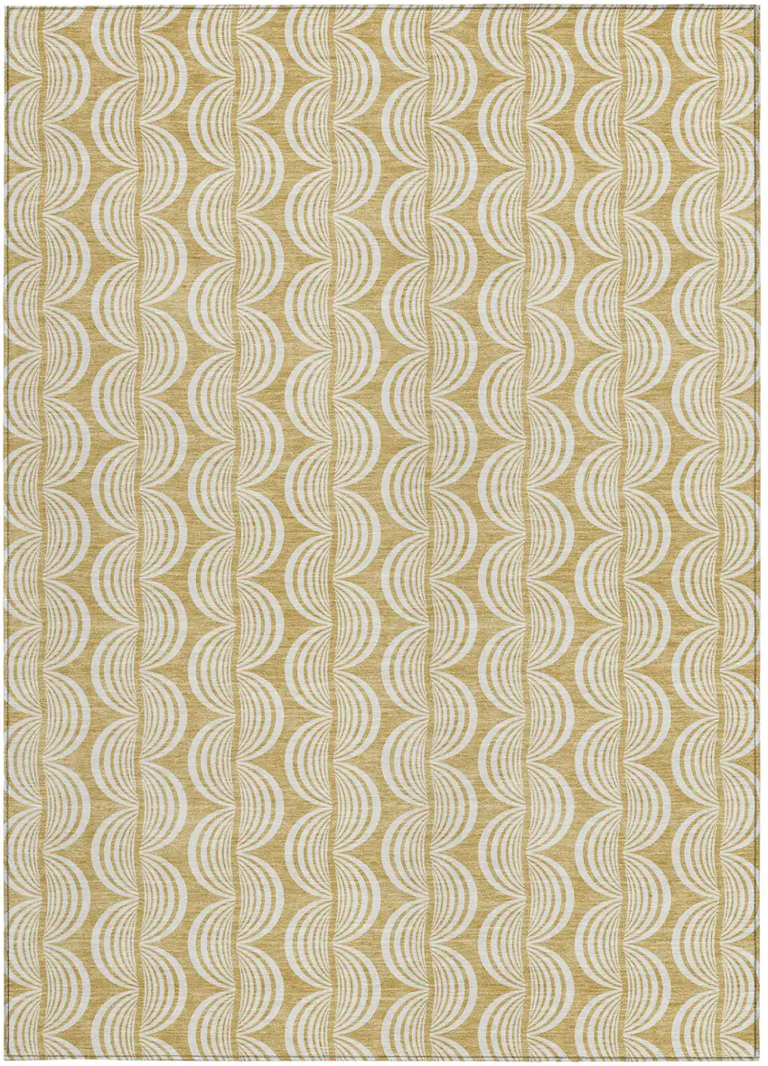Gold And Beige Ogee Washable Indoor Outdoor Area Rug Photo 6