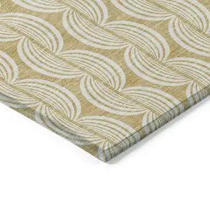 Photo of Gold And Beige Ogee Washable Indoor Outdoor Area Rug