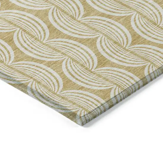 Gold And Beige Ogee Washable Indoor Outdoor Area Rug Photo 4