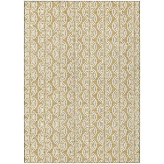 Gold And Beige Ogee Washable Indoor Outdoor Area Rug Photo 2