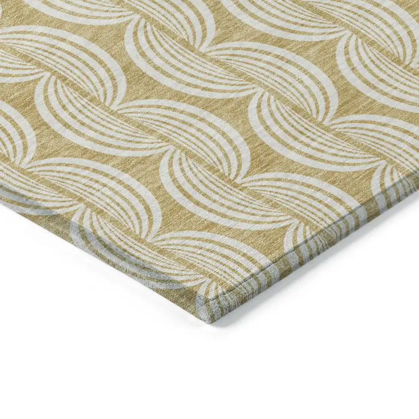 Gold And Beige Ogee Washable Indoor Outdoor Area Rug Photo 4