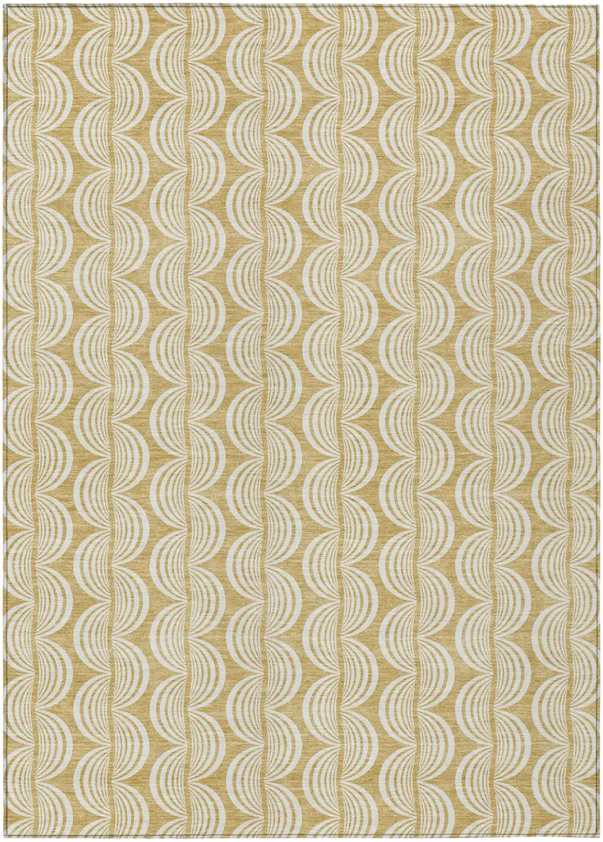 Gold And Beige Ogee Washable Indoor Outdoor Area Rug Photo 2