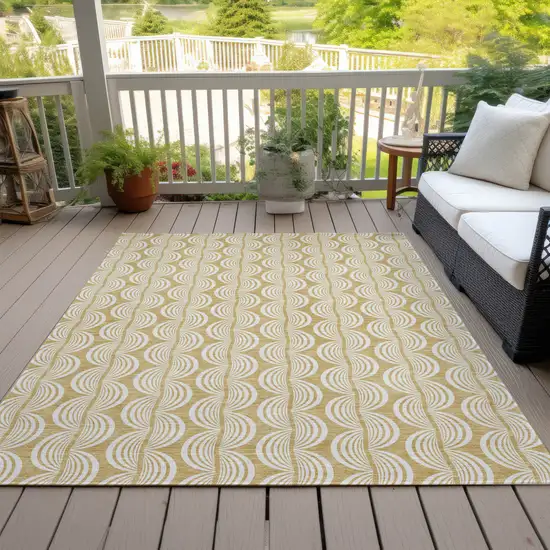 Gold And Beige Ogee Washable Indoor Outdoor Area Rug Photo 7