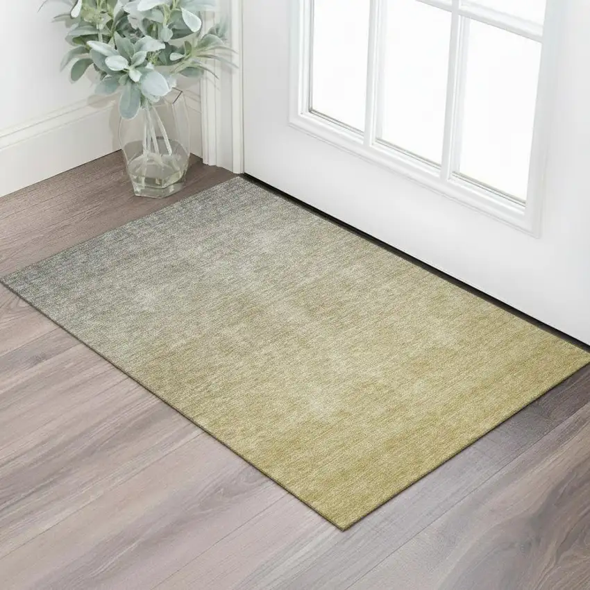 Gold And Beige Ombre Washable Area Rug With UV Protection Photo 1