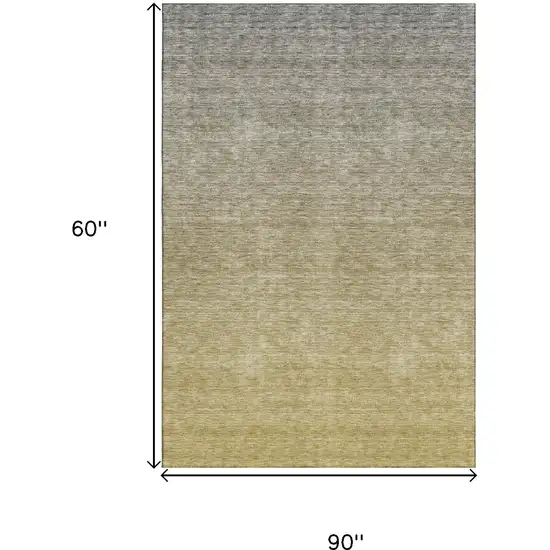 Gold And Beige Ombre Washable Area Rug With UV Protection Photo 3
