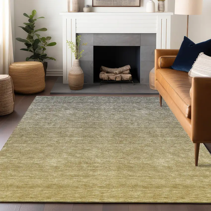 Gold And Beige Ombre Washable Area Rug With UV Protection Photo 5
