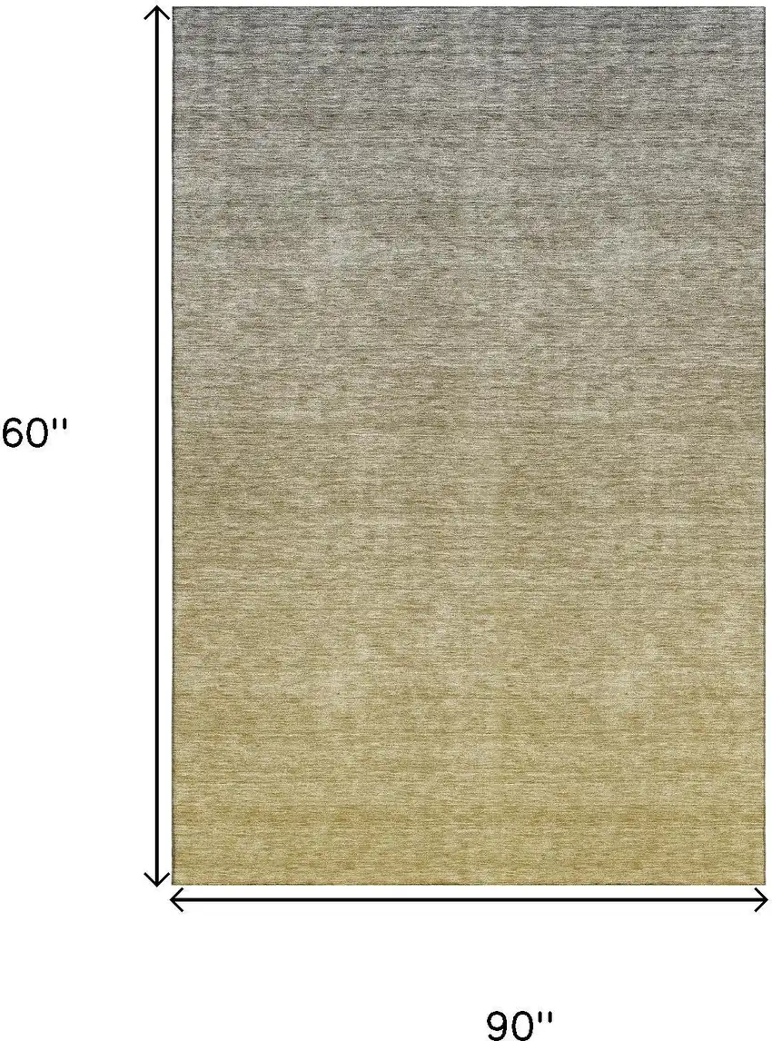 Gold And Beige Ombre Washable Area Rug With UV Protection Photo 3