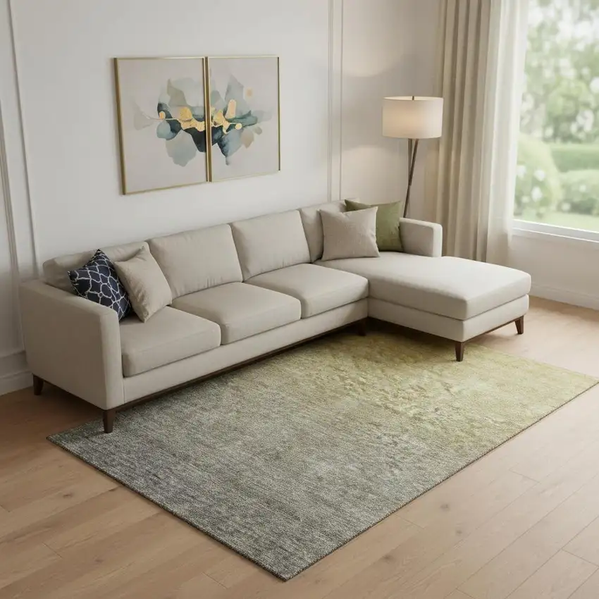 Gold And Beige Ombre Washable Area Rug With UV Protection Photo 1