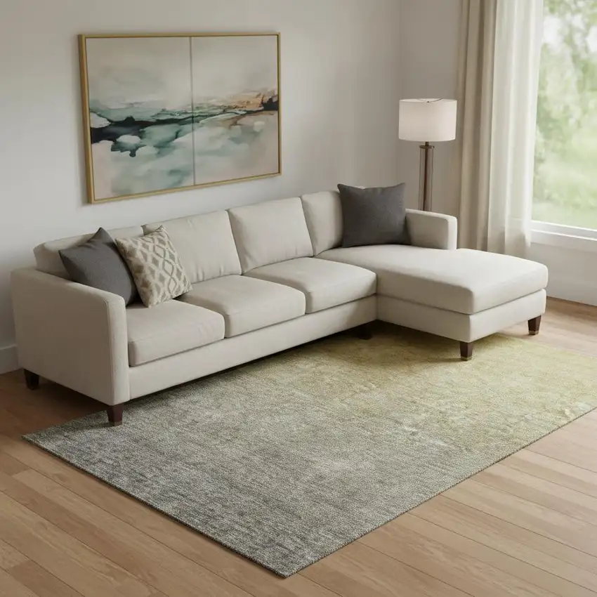 Gold And Beige Ombre Washable Area Rug With UV Protection Photo 2