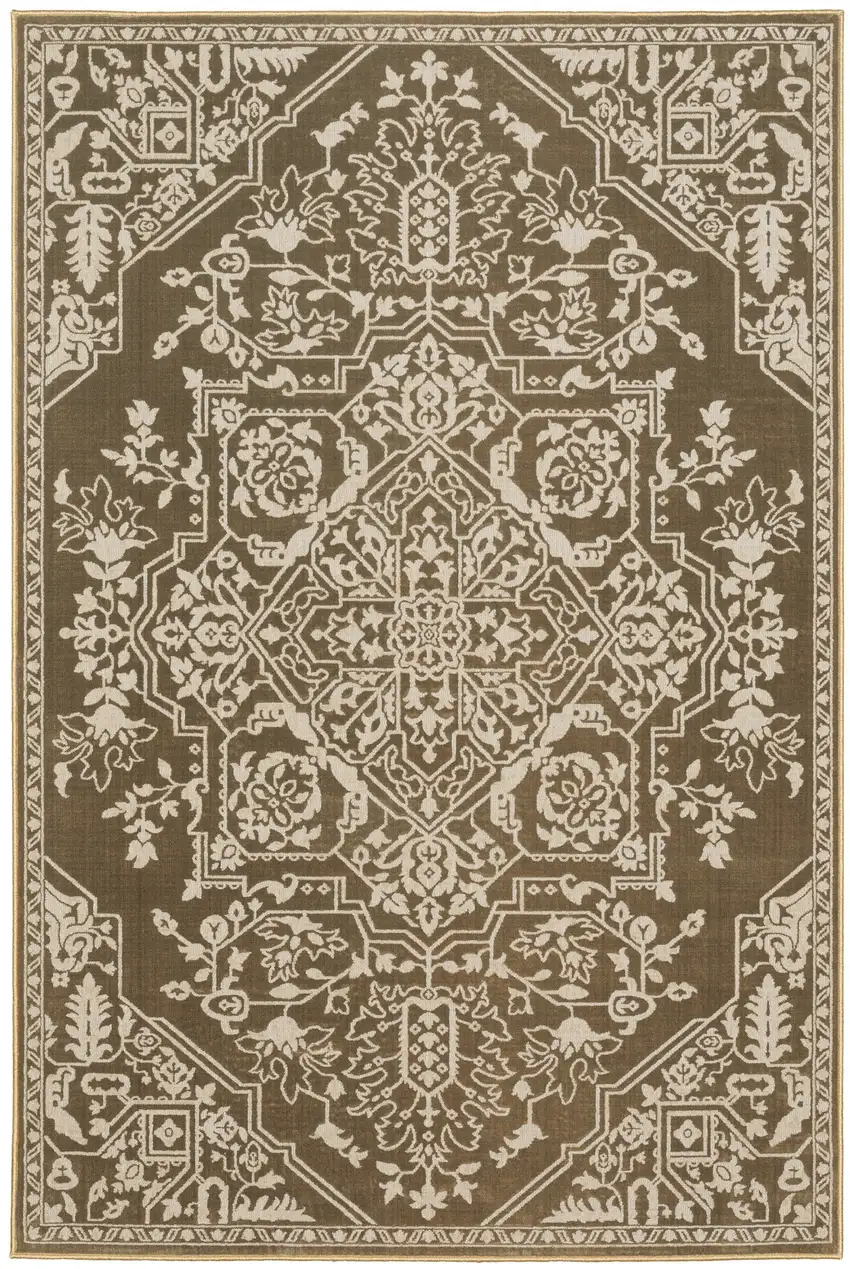 Gold And Beige Oriental Area Rug Photo 2