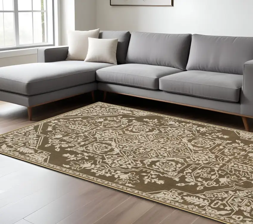 Gold And Beige Oriental Area Rug Photo 1