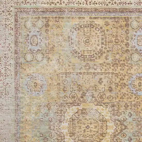 Gold And Beige Oriental Washable Area Rug With UV Protection Photo 2