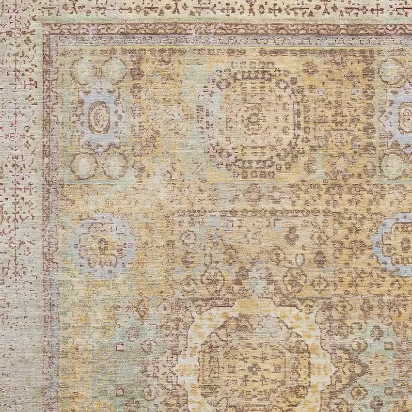 Gold And Beige Oriental Washable Area Rug With UV Protection Photo 2