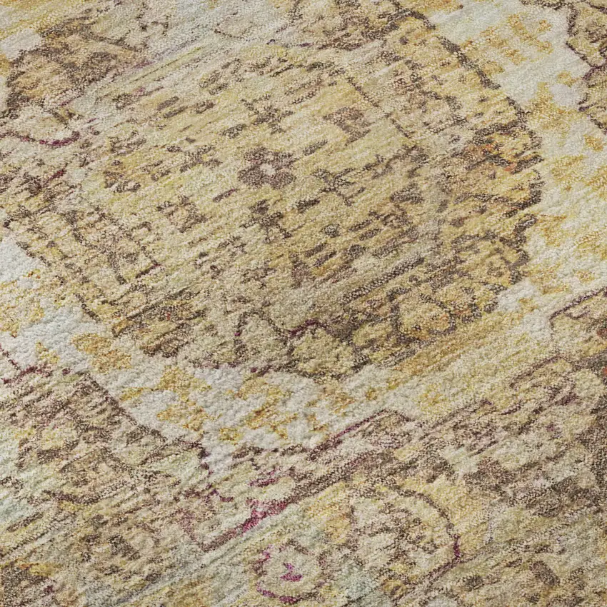 Gold And Beige Oriental Washable Area Rug With UV Protection Photo 9