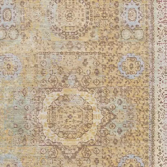 Gold And Beige Oriental Washable Area Rug With UV Protection Photo 2