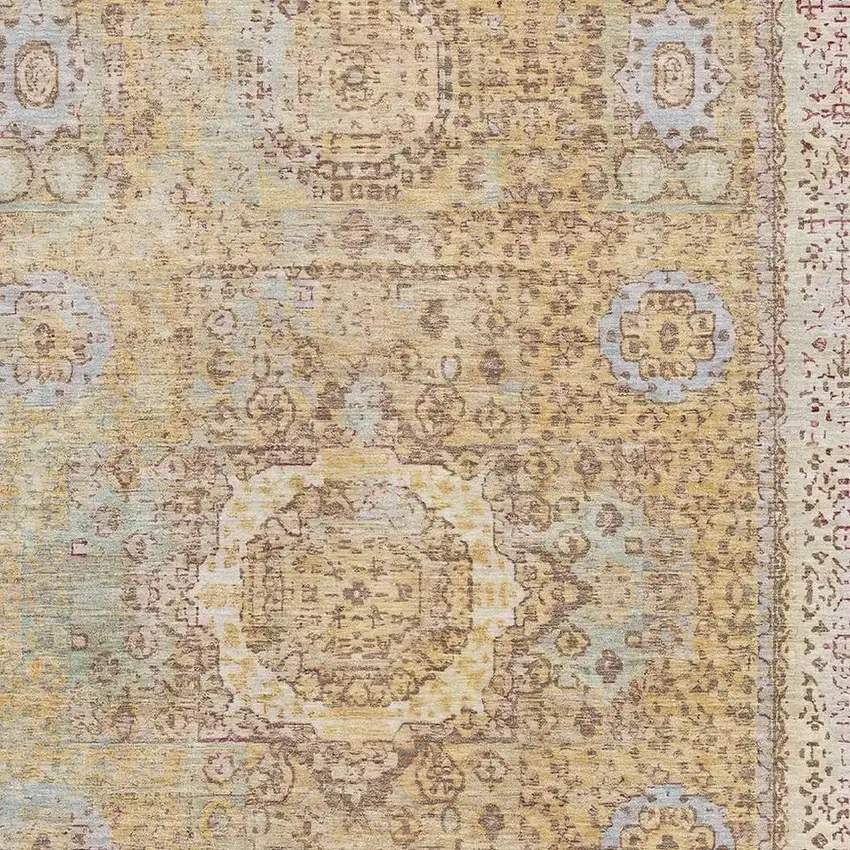 Gold And Beige Oriental Washable Area Rug With UV Protection Photo 2