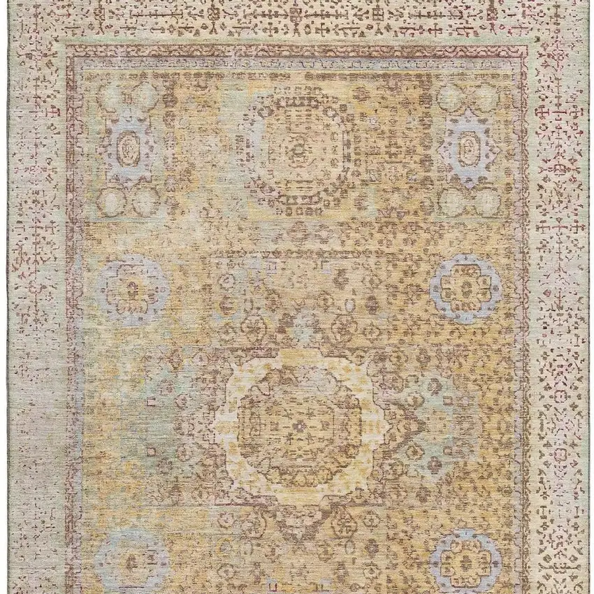Gold And Beige Oriental Washable Area Rug With UV Protection Photo 3